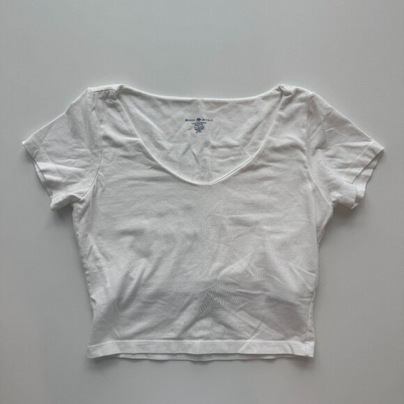 Brandy Melville White V-Neck T-Shirt - Picture 1 of 2